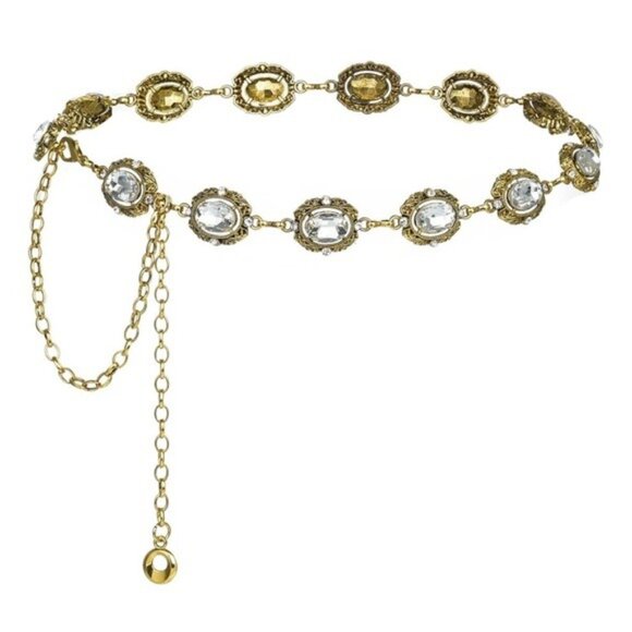 Luvatar Gold Crystal Waist Chain Belt Vintage Glam Statement Jewelry - Picture 7 of 7